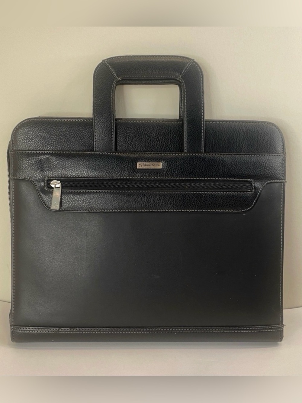 Franklin Covey Black Faux Leather 7 Ring Binder Briefcase Retractable Handles